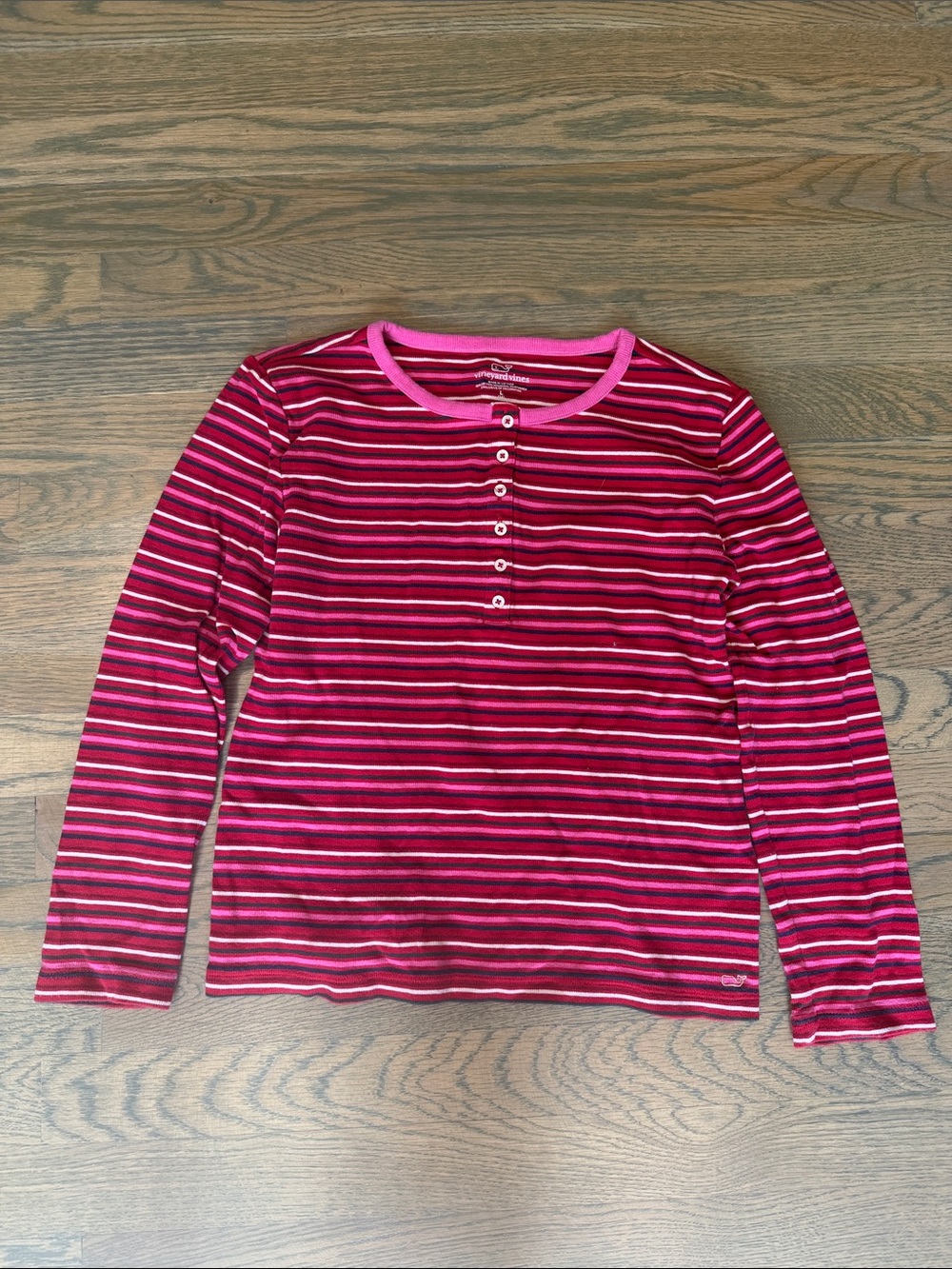 Girls' Pink & Red Striped Long-Sleeve Henley Top